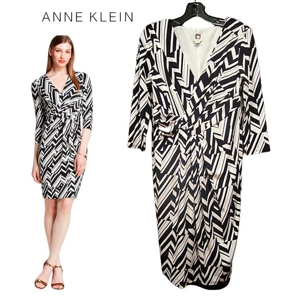 AK Ann Klein NEW CAMELLIA Chevron Wrap Ruche Sheath Dress 8 - Picture 1 of 12